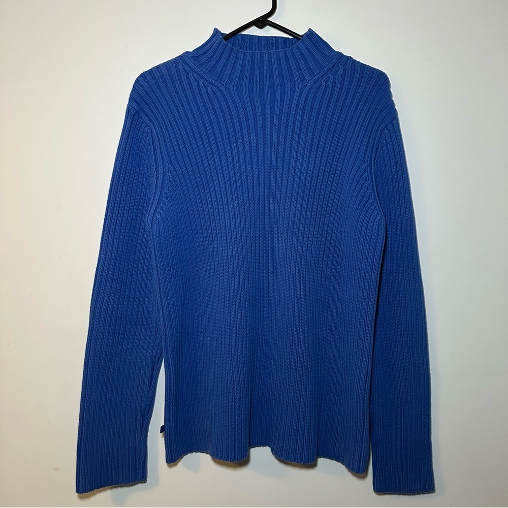 Lauren Ralph Lauren 100% Cotton Vibrant Blue Ribbed Turtleneck Sweater Size L